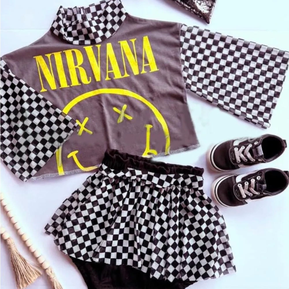 NIRVANA Black & Yellow Checkerboard Crop Set